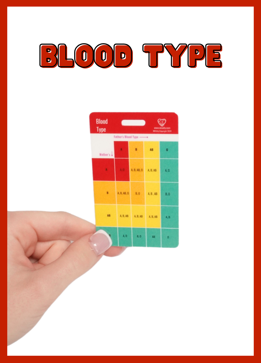Blood Type & Immunization Schedule Badge Reference Card
